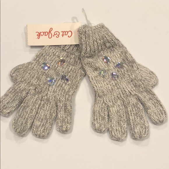 Cat & Jack OSFM grey gloves big girls gems - Picture 2 of 3